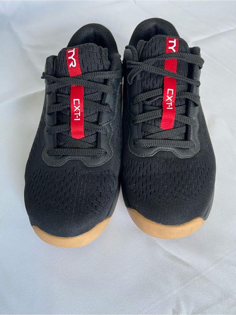 TYR Black Athletic Shoes with Red Accents and Gum Sole